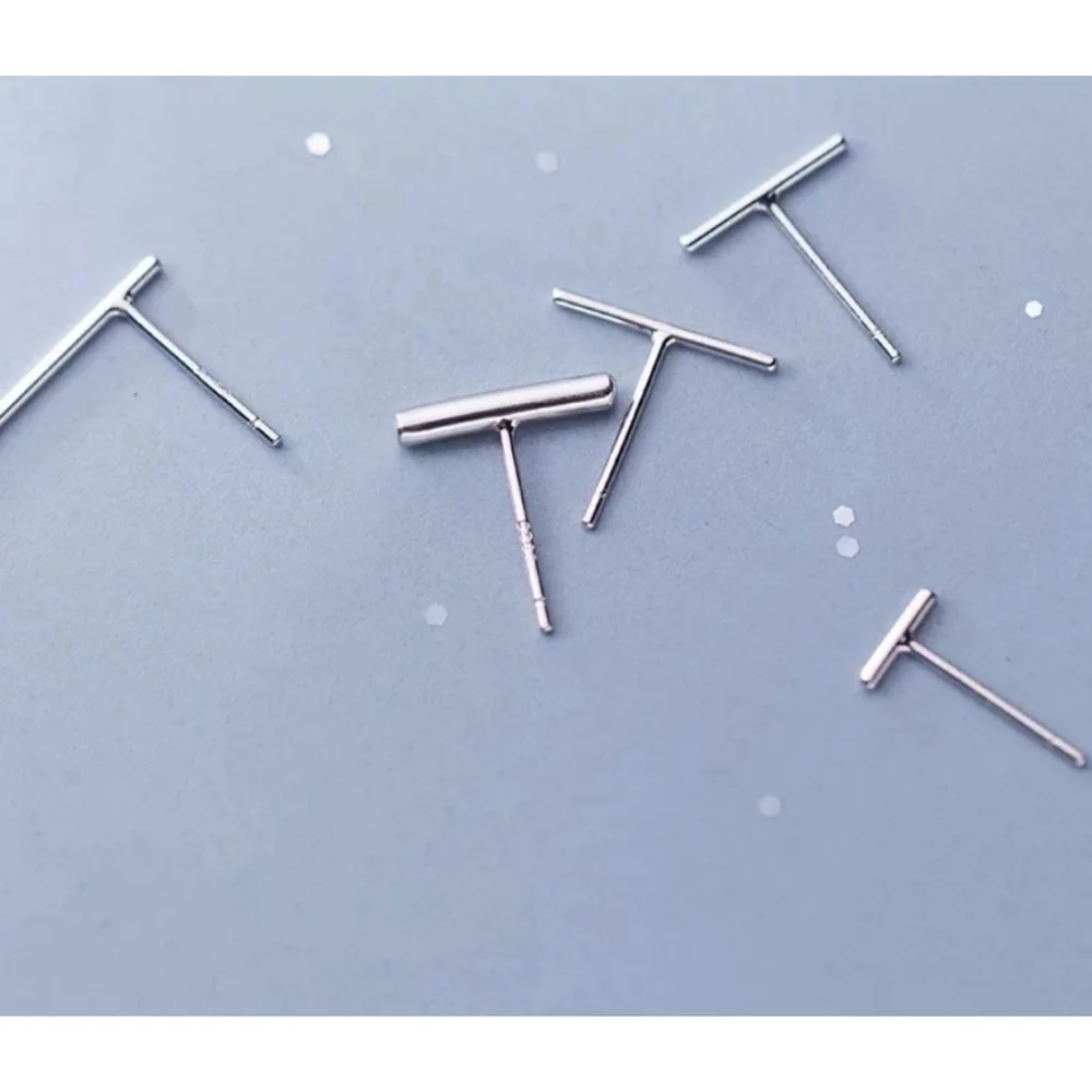 Fine 925‎ Sterling Silver Rhodium Bar Staple Stud Earrings